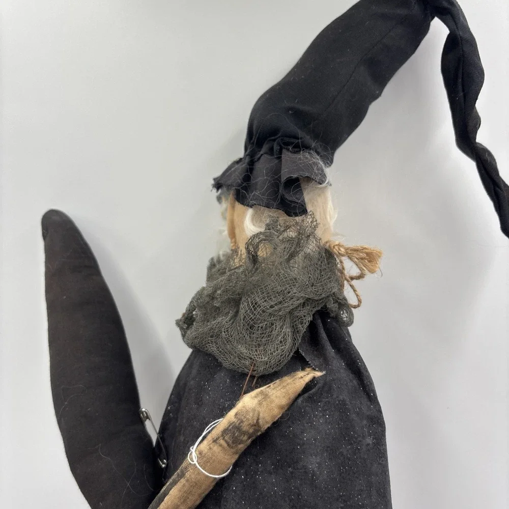 Handmade Scary Witch Doll with Crow Primitive Halloween Folk Art Decor 33in